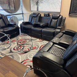New 3pcs Leatherette Reclining Living Room Set W/LED Light