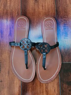 Tory Burch Gabriel Flat Thong Sandals Black & Tan Size 7