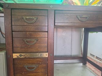 Vintage Wood Desk with Brass Hardware