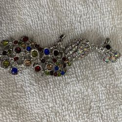 Vintage Colorful Rhinestone Peacock Brooch 