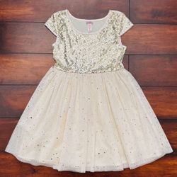 Little Girls Clothes Justice Sparkle Tulle Sequin White Cream Special Occasion Party Dress Size 8 Fits 7/8 Great For The Holidays And Christmas 