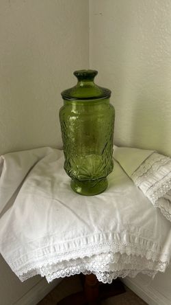 Vintage Retro Avocado Green Glass Canister