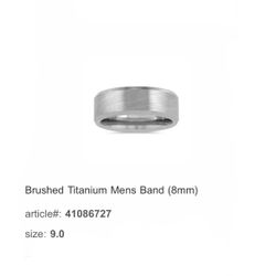 Brushed Titanium Mens Band (8mm) Size 9