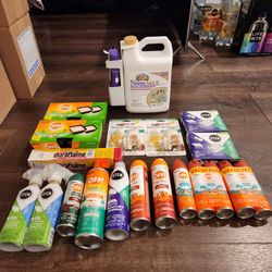 Various new pest control, insect repellent products, OFF! bug sprays, STEM plant-based insect killers, large container of Neem Max etc, all new