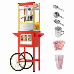 ROVSUN 10 oz Red Popcorn Machine with Cart & Candy Dispenser