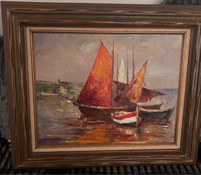 Framed Oil Painting Sailboats