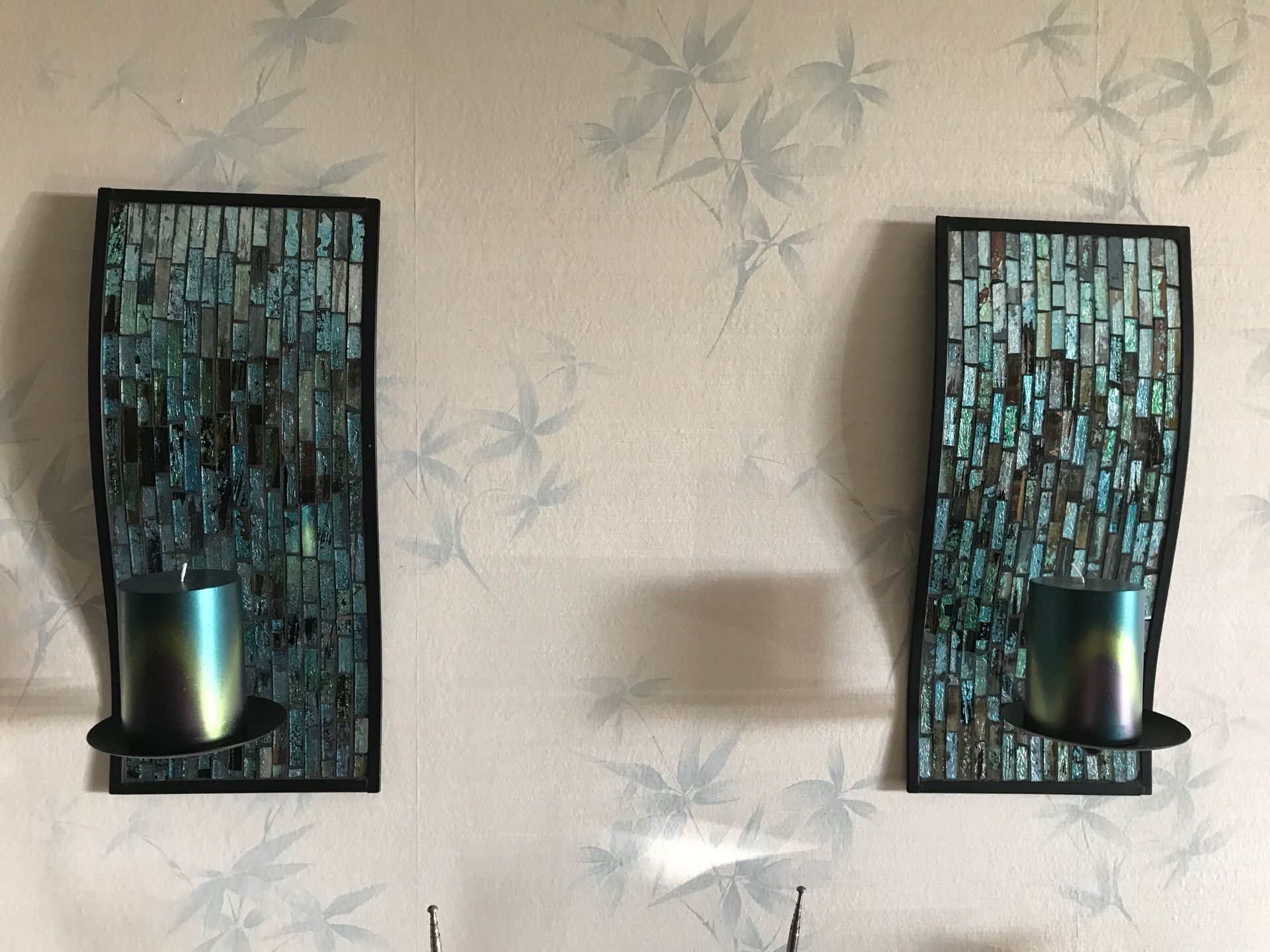 Exceptional pair of modernist dichroic glass candle sconces for the wall
