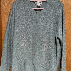 Alfred Dunner  Light Green Beaded Cardigan 