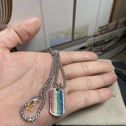 David Yurman Streamline Dog Tag Pendant Sterling Silver & Rainbow Gems L: 65cm