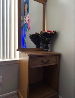 Wood Nightstand with Mirror