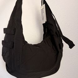 Ultra Lightweight Large Nylon Shoulder Bag Minimalist Hobo Tote Crossbody Black