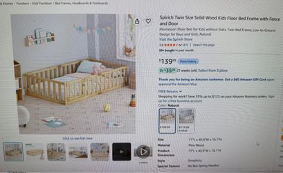 Spirich Twin Size Solid Wood Kids Floor Bed Frame