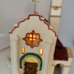 Lighted Ceramic Spanish Mission Church  1990 - Snow Village Department 56