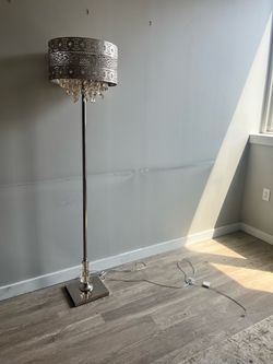 Silver Laser-Cut Metal Floor Lamp with Crystal Accents