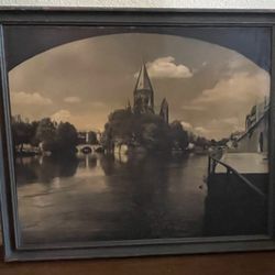 Framed Black and White Photo Of A River Scene 