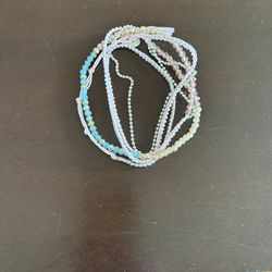 pink/ turquoise/ silver beaded wrap bracelet or necklace- perfect condition 