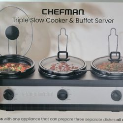 Chefman Stainless Steel Triple Slow Cooker & Buffet Server