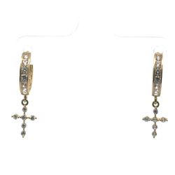 Woman’s Ladies 14k Yellow Gold CZ Cubic Zirconia Cross Dangle Hoop Earrings GP3119886
