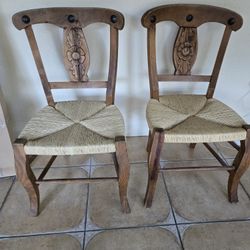2 Chairs Basket Weave Solid Wood