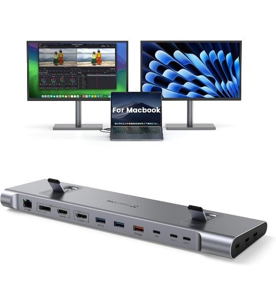 TobenONE MacBook Docking Station Dual 4K@60Hz Monitor, 16-in-2 USB C Docking Station Stand