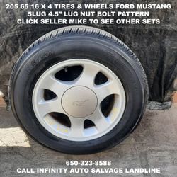 205 65 15 X 4 Tires & Wheels Off Ford Mustang With 5lug 4.5" Lug Nut Bolt Pattern. 