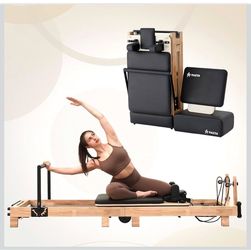 Pilates Reformer, PAETA 92" Wooden Pilates Reformer Machine with Springs, Pilates Machines for Home Use and Studio, Pilates Equipment with Sitting Box