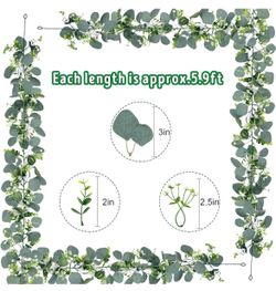 10 Pcs Eucalyptus Garland, 5.9FT Greenery Garland, Green Garland with Flowers, Artificial Faux Silver Dollar Eucalyptus Leaves Vines for Table Home We