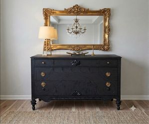 Vintage Solid Wood Black Dresser