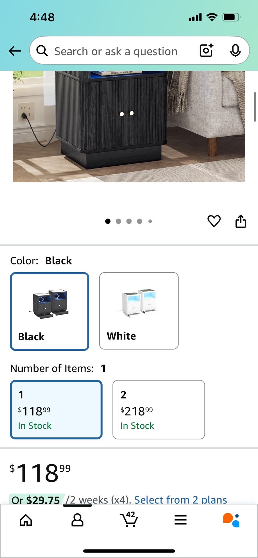 Modern Nightstand with Charger Station + LED – Black