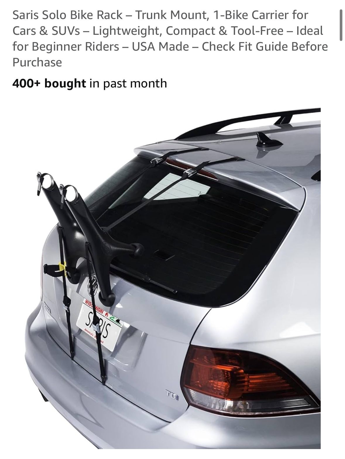 Saris Solo Bike Rack - Trunk Mount, 1-Bike 