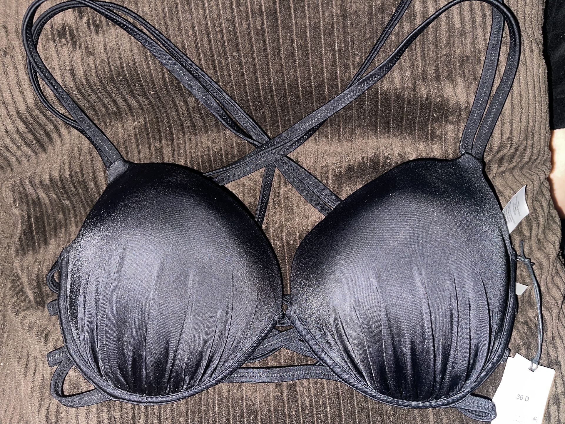 36D New Black Strappy Bikini Top