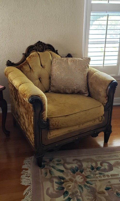 Antique Gold Color Bergere Style Armchair