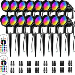 16 RGBW Low Voltage Landscape Lighting, 12V-24V Color Changing IP67 Waterproof Landscape Spotlights for Christmas Decorations Yard Tree Decorative