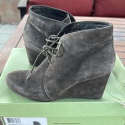 Clark’s grey suede wedge bootie