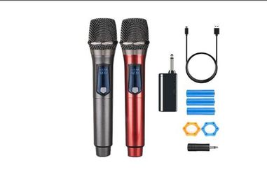 Wireless Microphones, Dual Handheld Dynamic Wireless Mic for Karaoke, Wedding, DJ, Party, Speech, Church, Class, PA System, 200ft, Gray & Red