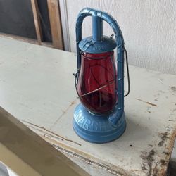 Monarch Dietz Tubular Oil Lantern Blue New York US Red 14”Original Glass VTG