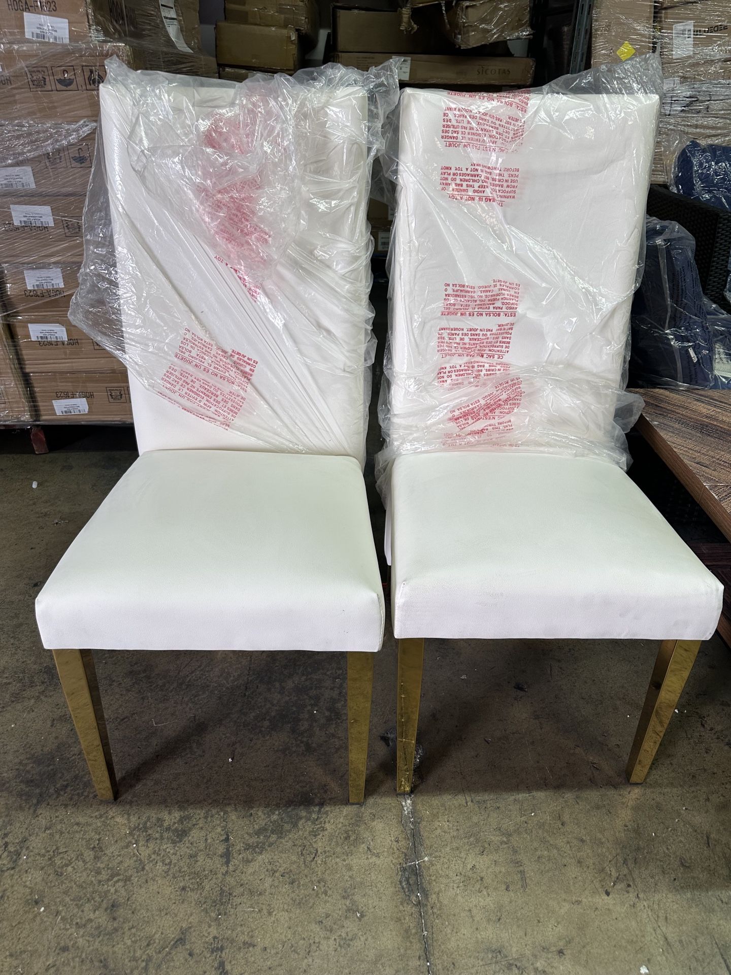 Set of 2 dining Chair with Channel Tufted Back and Sturdy Metal Legs White Faux Leather Upholstered, 19.5" W x 27" D x 42" H