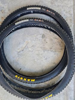 Two Maxxis Dissector mountain bike tires