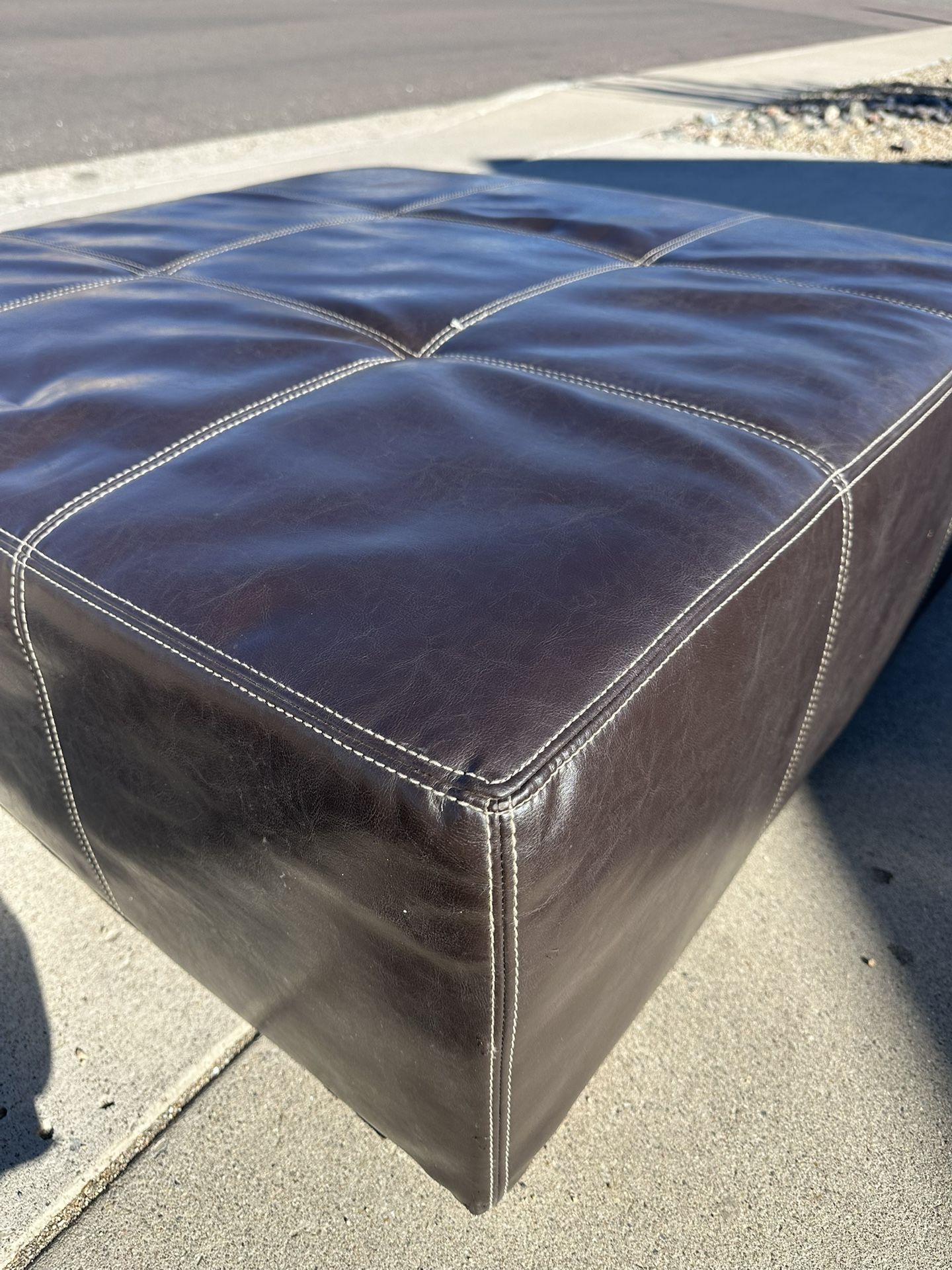 Leather Ottoman - Brown