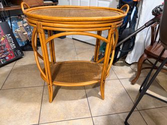 Boho Wicker Rattan Bar Table with Serving Tray