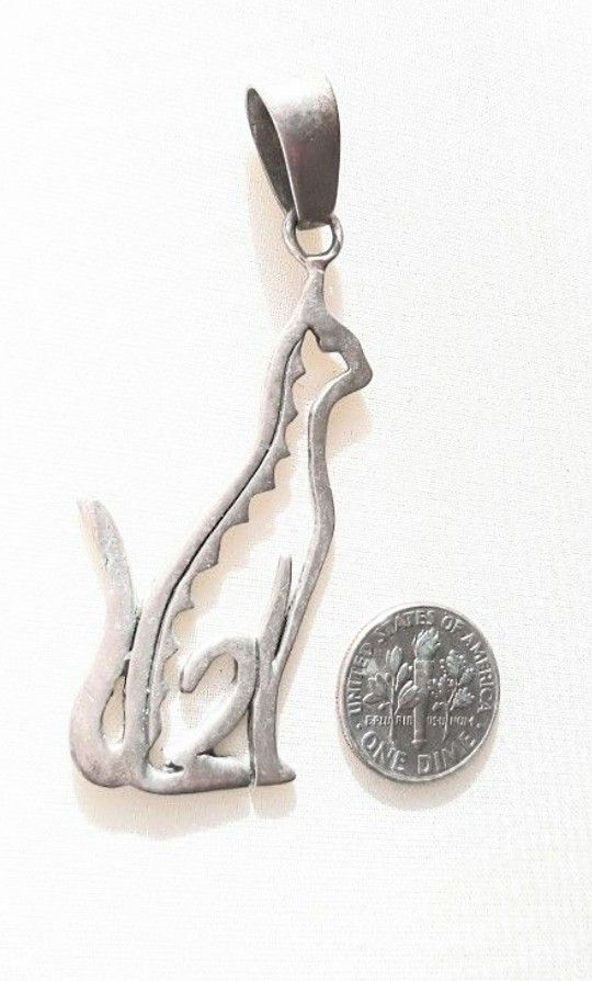 Sterling Silver Cat Pendant, Egyptian Cat, Sphinx, Majestic  Sitting Mother Gardian Cat