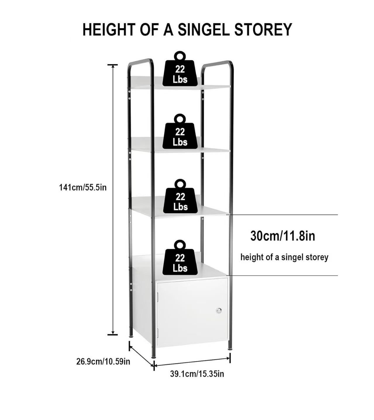 5-Tier Book Shelf with Storage Cabinet