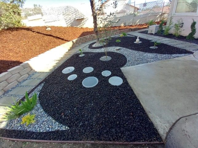 INS TAL LATION Decorative Rock, Stepping Stones, Retaining Wall, Gorilla Hair.