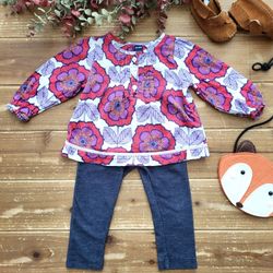 12-24MOS 2-PIECE OUTFIT PURPLE & RED FLORAL LIGHTWEIGHT TUNIC W/DARK JEGGING
