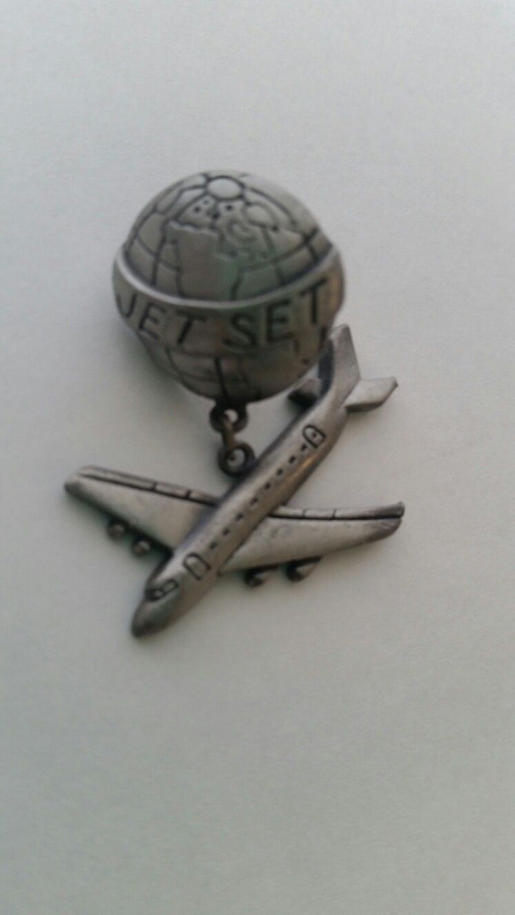 Rare Vintage Pewter Jet Airplane &Globe Lapel Pin Jet and Earth Design