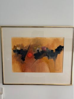 Striking Original Mid-Century Modern Abstract Painting - Framed Mixed Media