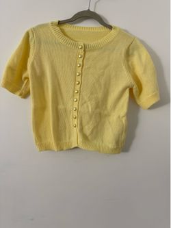 Yellow Short Sleeve Knit Cardigan XS