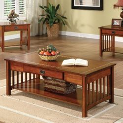 Brand New Antique Oak 3pc Coffee Table Set 