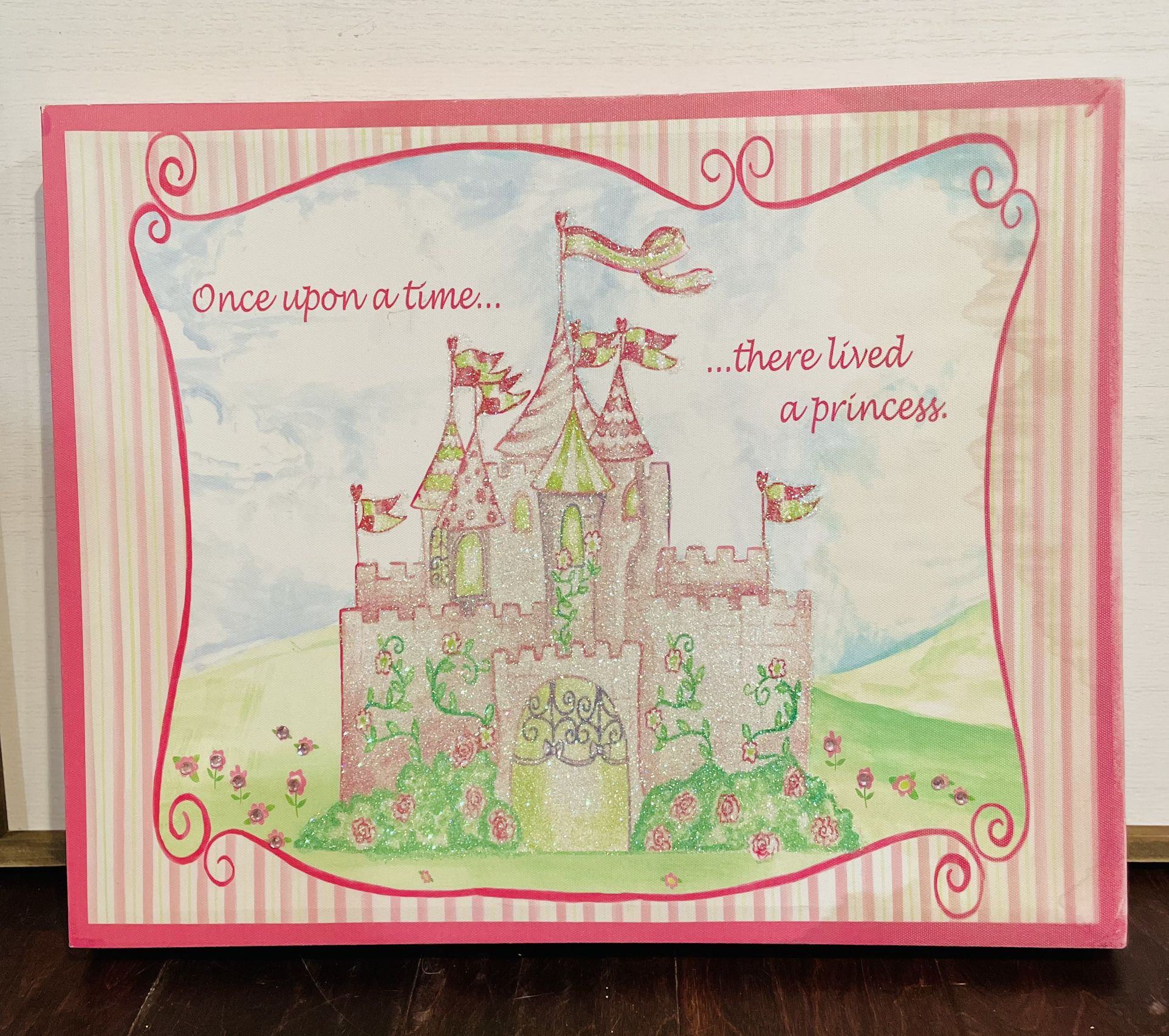 Girl’s Nursery/Bedroom  Decor: “Once Upon a Time….There Lived a Princess”; Size: 16”H x 20”W x 1.5”D; Horizontal/Landscape Orientation