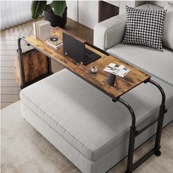 Rustic Brown Overbed Table With Wheels